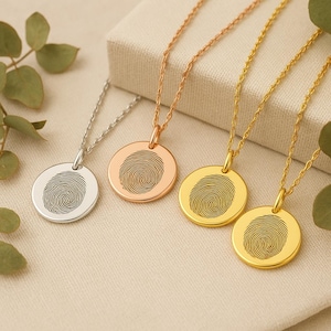 Personalized Fingerprint Necklace • Custom Round Pendant (20mm) • Memorial Jewelry • Engraved Fingerprint Keepsake • Gift for Her
