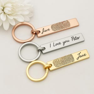 Portachiavi con firma scritta a mano, regalo di scrittura a mano, regali con firma incisa per lui, regalo commemorativo, portachiavi con impronta digitale