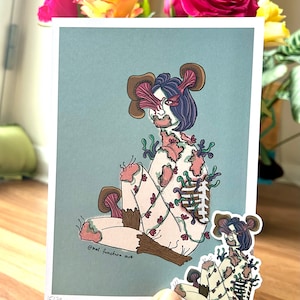 Munshroom fungus forest lady art print and sticker