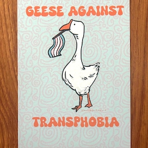 Ansichtkaart Transrechtengans: 'Ganzen tegen transfobie'