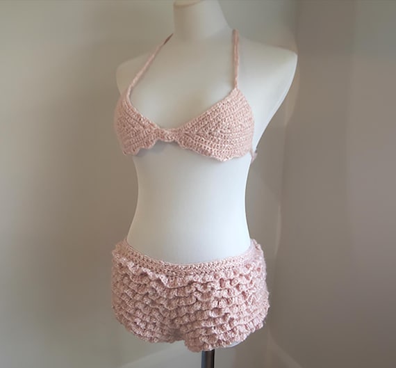 Summer Delicate Handmade Crochet Bloomers - "Pixie" Women Solid Color Pink Cute Bottoms Low Rise Lolita Mini Short Pants