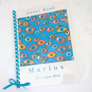 Guest Book Evil Eye Personalized Baptism / Guestbook with Your Baptism Theme / First Communion Guestbook / Customized