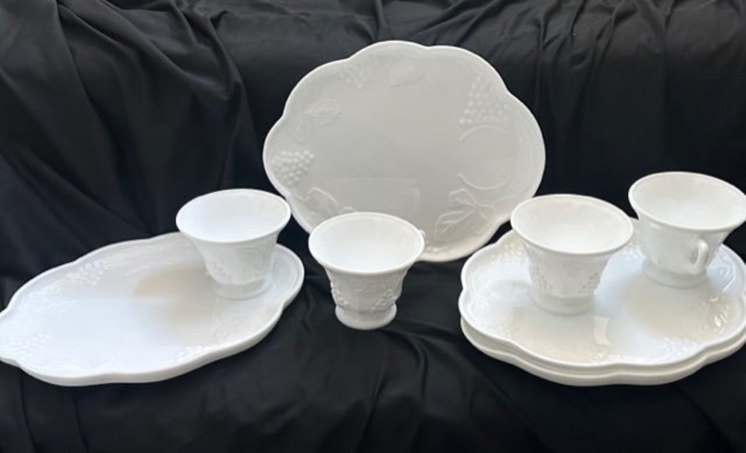 Vintage Milk Glass Snack Sets Etsy