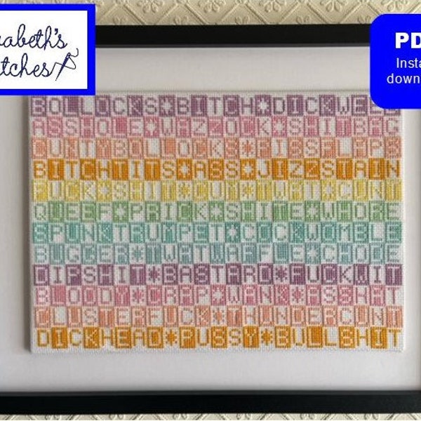 Sweary Squares Pastel Rainbow Cross Stitch Digital Pattern PDF