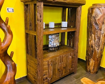 Ethnic Teak Bookcase Rustic Sideboard