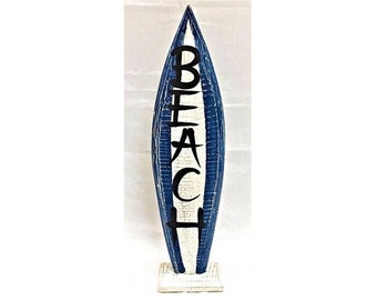 Deco Wooden Surfboard With Support Ethnic Seafarer Surfer Decor