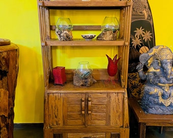Ethnic Sideboard in Teak Wood and Shabby Bookcase