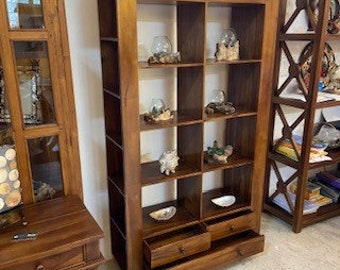 Minimal Cube Bookcase in Solid Teak Wood Ethnic Furniture