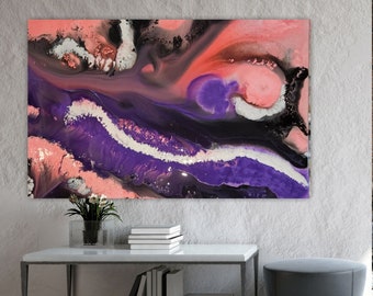 Quadro acrilico astratto viola/rosa dipinto a mano