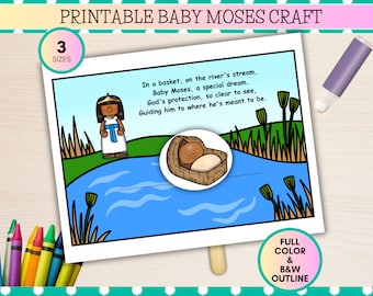 Lavoretto biblico per bambini con il bambino Mosè, stampabile per la scuola domenicale (download digitale)