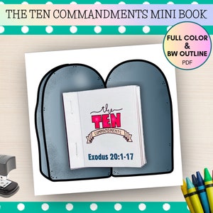 The Ten Commandments Bible Mini Book, Bible Craft for kids, Christian Preschool Printables, Sunday School Craft, Homeschool, VBS