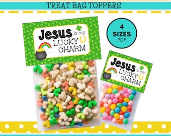 Printable "Jesus is my Lucky Charm" Christian Treat Bag Topper, Candy Bag Topper, Christian Party Favors