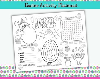 Easter Coloring Placemat, Printable Easter Activity Mat, Easter Table Activity, Printable Kids Activity Placemat