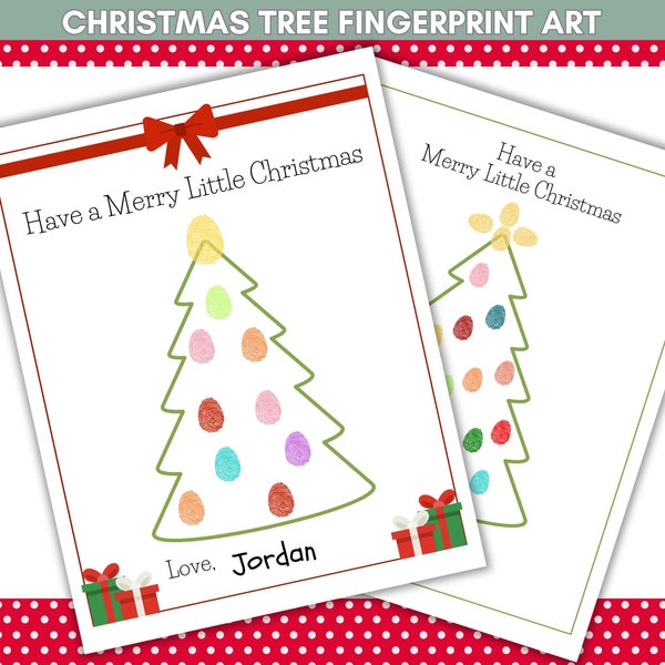 Printable Christmas Tree Fingerprint Art, Personalized gift for mom, dad, grandparents