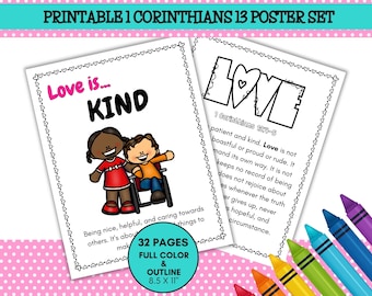 1 Corinthians 13 Posters, Bible Valentine Printable, Christian Preschool Printable, Sunday School, Homeschool, VBS