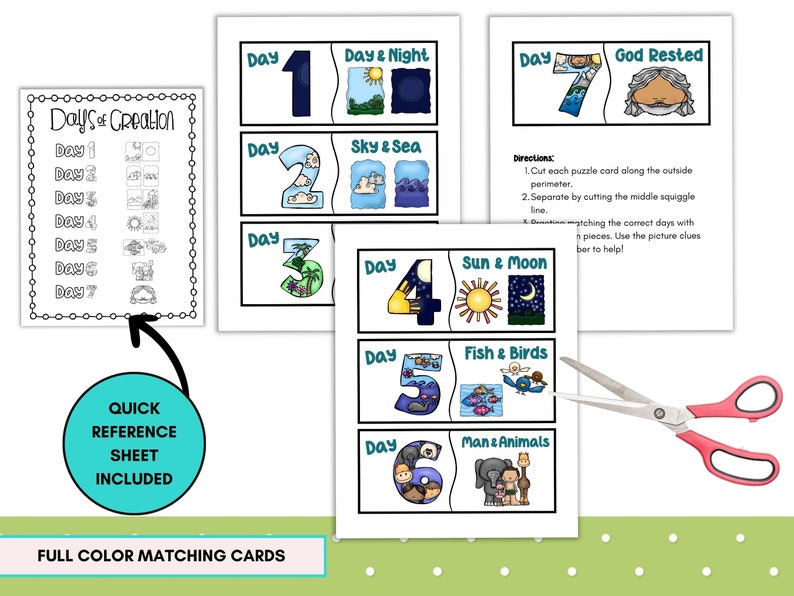 Days of Creation Matching Game for Kids, Christian Preschool Printables ...