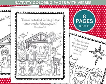 Nativity coloring pages for kids with verses, Christmas Story printable, Nativity download