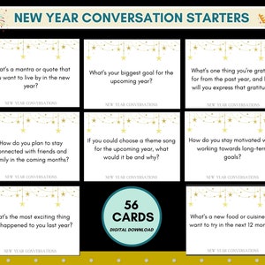 Tarjetas de conversación de Año Nuevo para grupos, iniciadores de conversación para cenas familiares, juegos de fiesta de Nochevieja, rompehielos para grupos pequeños