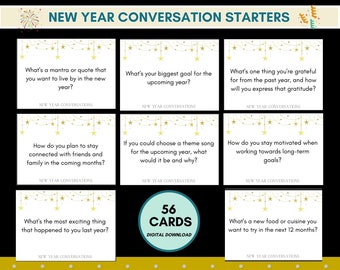 New Year Conversation Cards for Groups,  Family Dinner Conversation Starters, New Year's Eve party games, Small group ice breakers