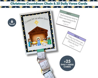 Nativity Christmas Countdown Chain, Advent Bible Verses for Kids, Nativity coloring page