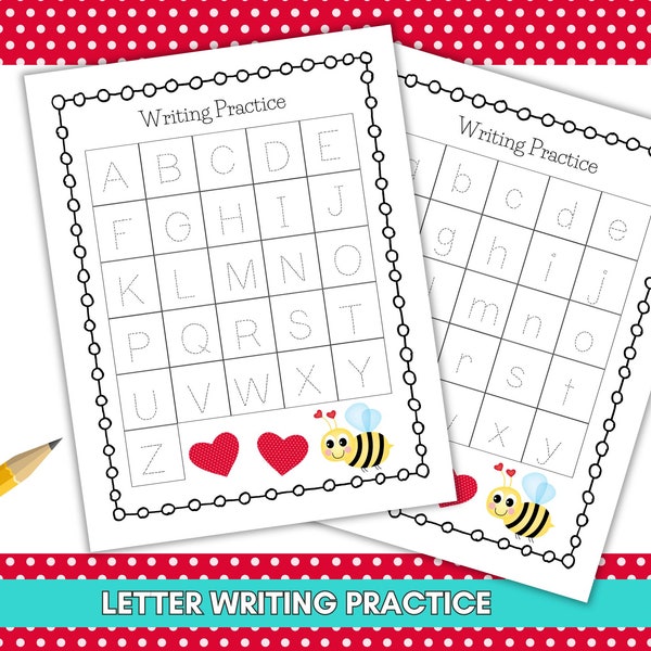 Valentine Theme Letter Writing Practice, Winter Letter tracing, Valentine Printable, Busy Book