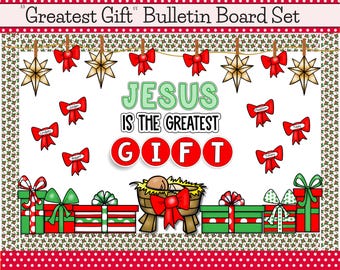 Kit de quadro de avisos para impressão "Jesus é o maior presente", decoração para escola dominical, quadro de avisos para presépio, decoração de sala de aula de Natal