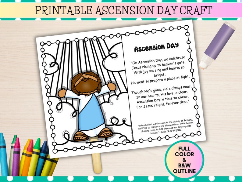 Jesus Ascension Printable Craft for Kids, Ascension Day Poem, Christian Preschool Printables, Easter Sunday School Craft, Homeschool, VBS image 1