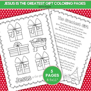 Printable Jesus is the Reason Coloring Set, The Greatest Gift Poem for Kids, Christian Preschool Printable, Sunday School, Homeschool, VBS