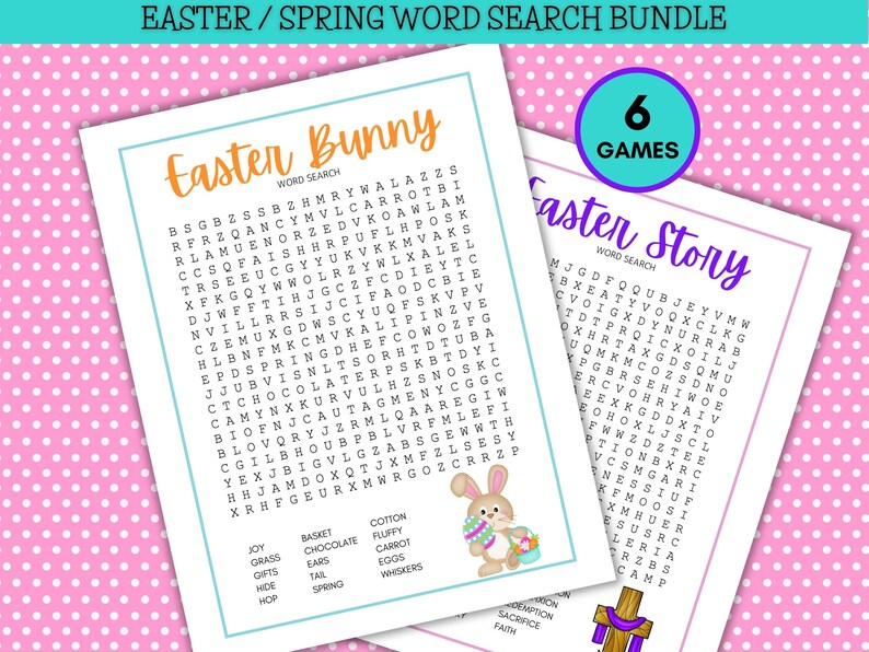 Druckbare Ostern Wortsuchpuzzle Bundle, Familie Frühlingsspiele (Digitaler Download) Bild 1