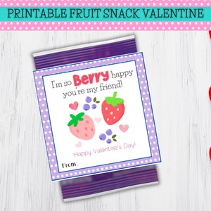 Berry Happy Somos amigos Etiquetas de San Valentín para bocadillos de frutas imprimibles, Etiquetas de regalo de San Valentín