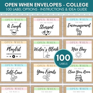 Druckbare Öffnen wenn Umschläge College, Öffnen wenn Briefe, College Care Paket, Öffnen wenn Etiketten, Umzug Geschenk, Geschenk für College Studenten