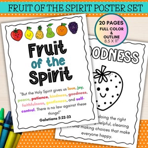 Printable Fruit of the Spirit Coloring Poster Set, Fruits of the Spirit, Christian Preschool Printable, Sunday School, Homeschool, VBS