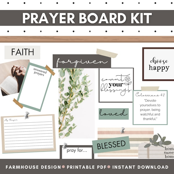 Printable Prayer Board Kit, Prayer cards, Scripture cards, Praise and Gratitude