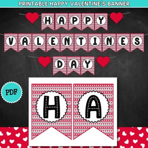 Printable Valentine&#39;s Day Banner, Happy Valentine&#39;s Day PDF, Valentine&#39;s Day Party Decor