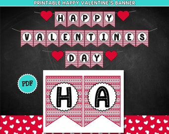 Printable Valentine's Day Banner, Party Decor (PDF)