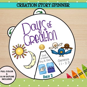 Printable Days of Creation Spinner Craft for kids, Christian Preschool Printables, Sunday School, Homeschool, VBS