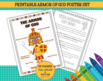 The Armor of God Printable Poster Set,  Christian Preschool Printable, Sunday School, Homeschool, VBS