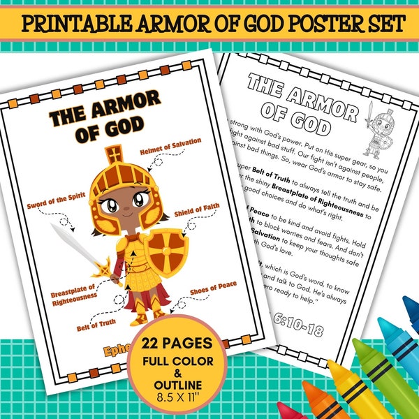 The Armor of God Printable Poster Set,  Christian Preschool Printable, Sunday School, Homeschool, VBS