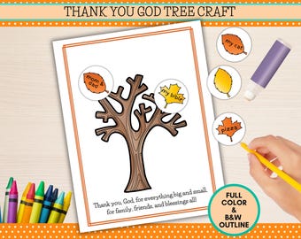 Printable Thank You God Tree Craft, Christian Thanksgiving Activity (PDF)