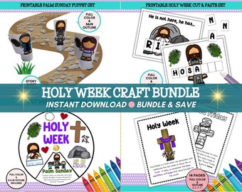 Holy Week Craft Bundle, Christian Easter Printable Activities for Kids, Christian Preschool Printable, Sunday School, Homeschool, VBS