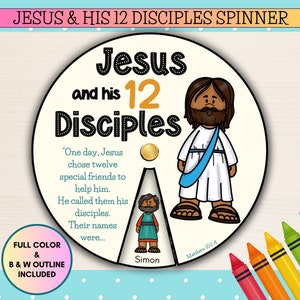 Printable Jesus and His Disciples Spinner Craft for kids, 12 Disciples Bible Story Wheel, Christian Preschool Printables, Sunday School, VBS