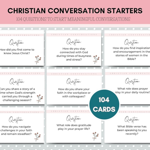 104 Christian Conversation Cards, Christian Discussion, Church Conversation Starters, Small Group Icebreakers, Church Question Cards