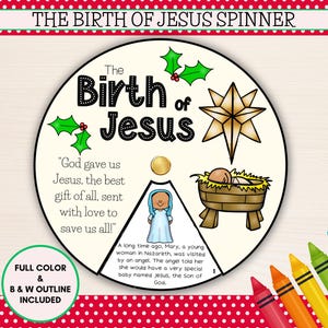 Printable Nativity Story Wheel, Birth of Jesus Spinner Craft for kids, Christian Preschool Printables, Sunday School Craft