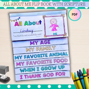 All About Me Printable Flip Book with Scriptures, Bible Craft for Kids, Christian Preschool Printables, Sunday School Craft, VBS