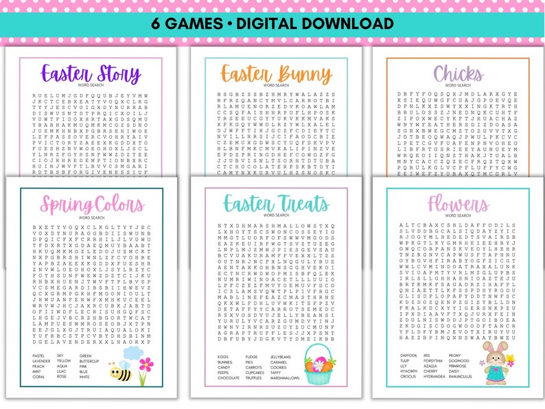 Druckbare Ostern Wortsuchpuzzle Bundle, Familie Frühlingsspiele (Digitaler Download) Bild 2