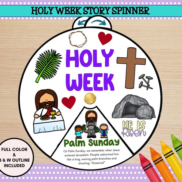 Printable Holy Week Spinner Craft for kids, Easter Story Wheel, Christian Preschool Printables, Sunday School, Homeschool, VBS