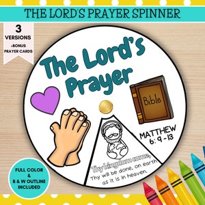 Printable The Lords Prayer Spinner Craft for kids, Lords Prayer Wheel, Christian Preschool Printables, Sunday School, Homeschool, VBS