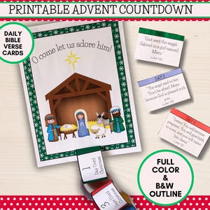 Printable Advent Calendar for Kids, Christian Advent Calendar Printable, Christmas Countdown with Bible Verses, Christian Preschool