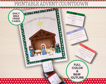 Nativity Advent Calendar Printable, Bible Verse Christmas Countdown (PDF)