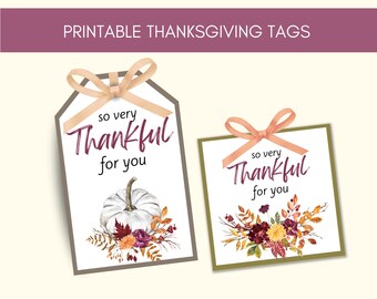 Printable So Very Thankful For You Tags, Thanksgiving Treat Tags, Thanksgiving Gift Tags